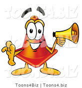 Illustration of a Cartoon Construction Safety Cone Mascot Holding a Megaphone by Mascot Junction