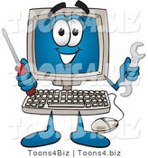 Vector Illustration of a Cartoon Computer Mascot Holding a Wrench and Screwdriver by Mascot Junction